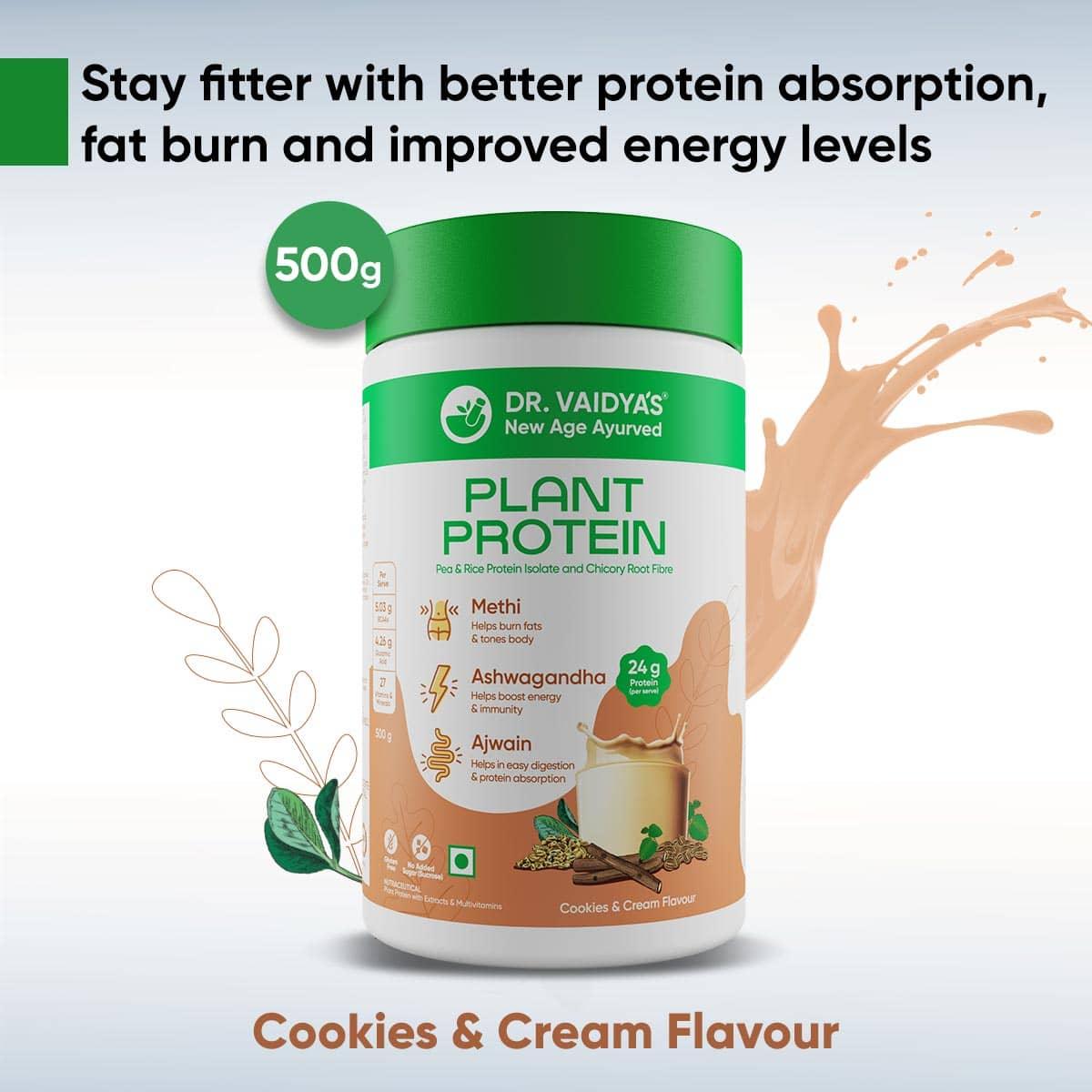 Plant Protein Powder: First-Ever Plant Protein Enriched With Methi, Ashwagandha and Ajwain (Pack of 1) - Herbobuild