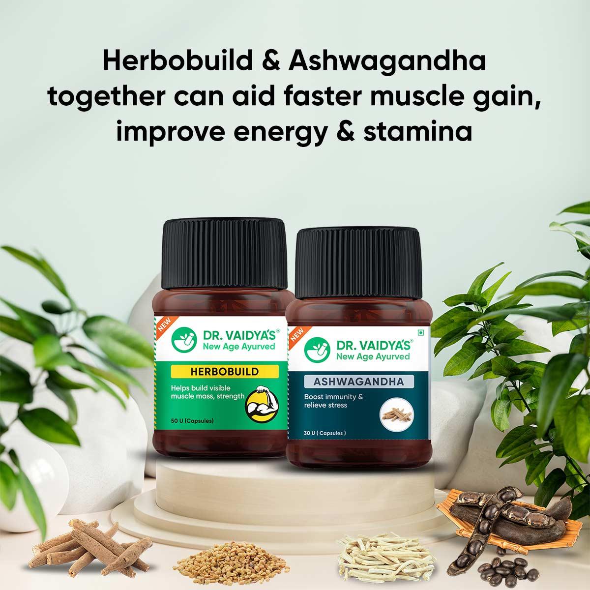 Herbobuild & Ashwagandha Combo: For Fast Muscle Growth, Stamina & Fitness - Herbobuild
